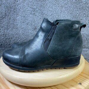 Sorel Boots Evie Hidden Wedge Womens Size 11 Black Leather Waterproof Ankle